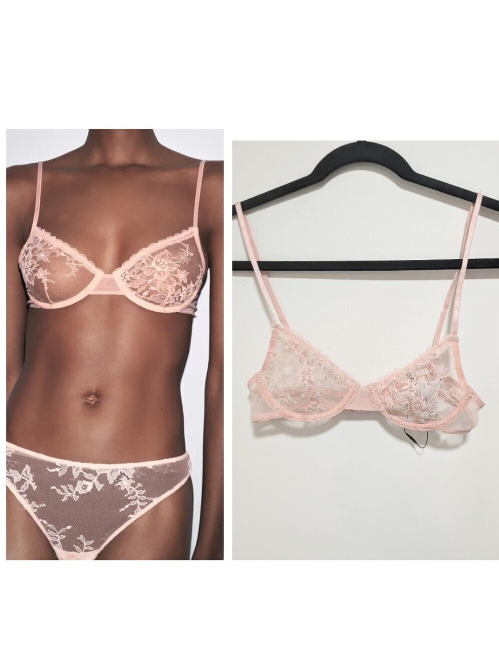 Zara | Sheer Floral Lace Underwire Bra In Peach Pink 32B